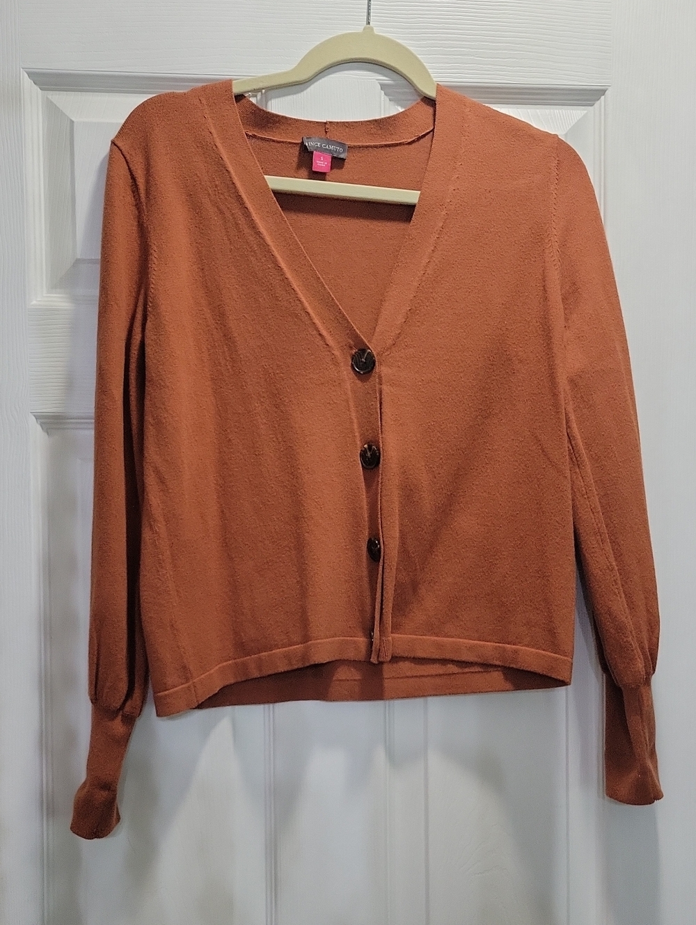 Vince Camuto Rust Orange V-Neck Button Front Cardigan